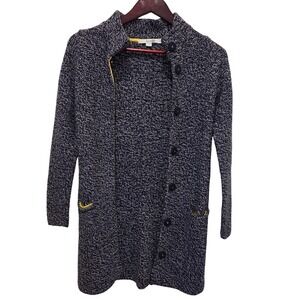 Boden Knit Wool Cardigan Sweater Navy White Yellow trim Button Front Size 2